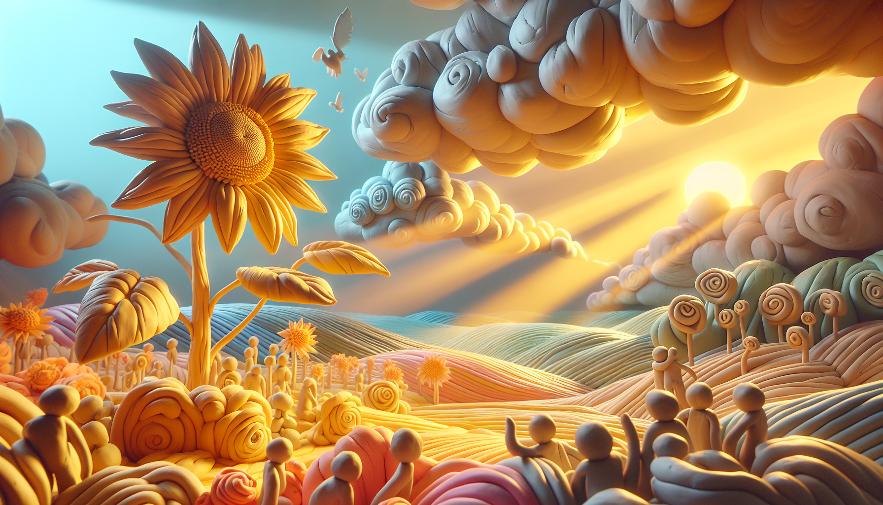 Clay art style morning scene