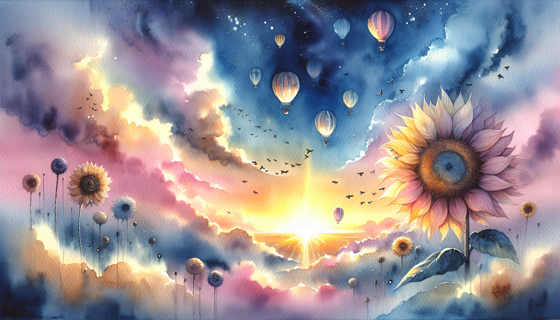 Watercolor style morning scene